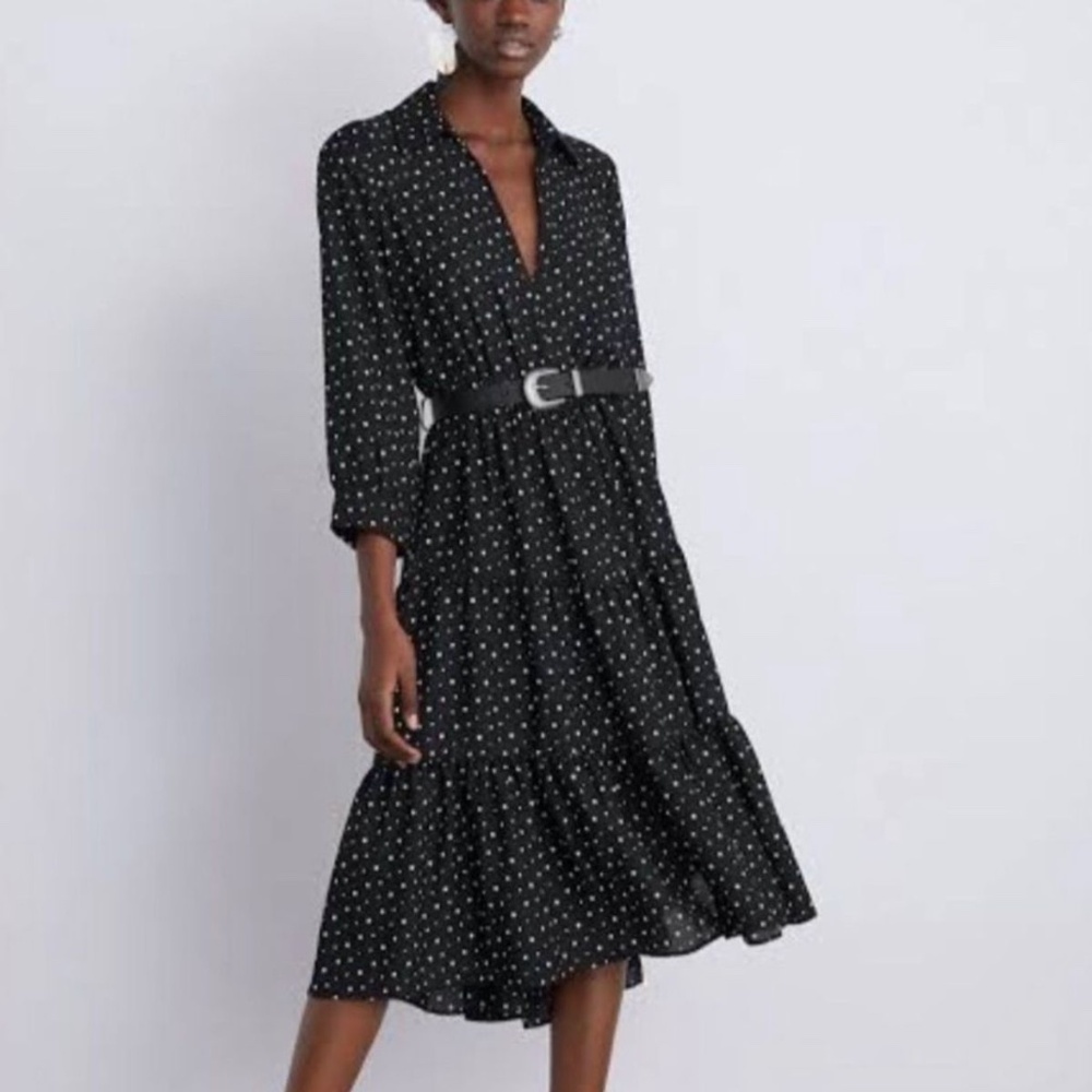 Zara Black Polka Dot Midi Dress